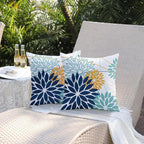 Dark Blue and Light Green Floral Pillow Covers 18x18 Set of 2 Outdoor Pillows Covers Waterproof Summer Pillowcovers Polyester Cushion Case Decor for Couch Patio Funiture Garden Porch 01T18