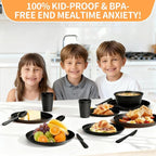 40-Piece Unbreakable Kids Dinnerware Set for Toddlers & Children, BPA-Free & Easy-Clean PP Plates and Bowls, Microwave & Dishwasher Safe, Complete Family Pack (Service for 8)