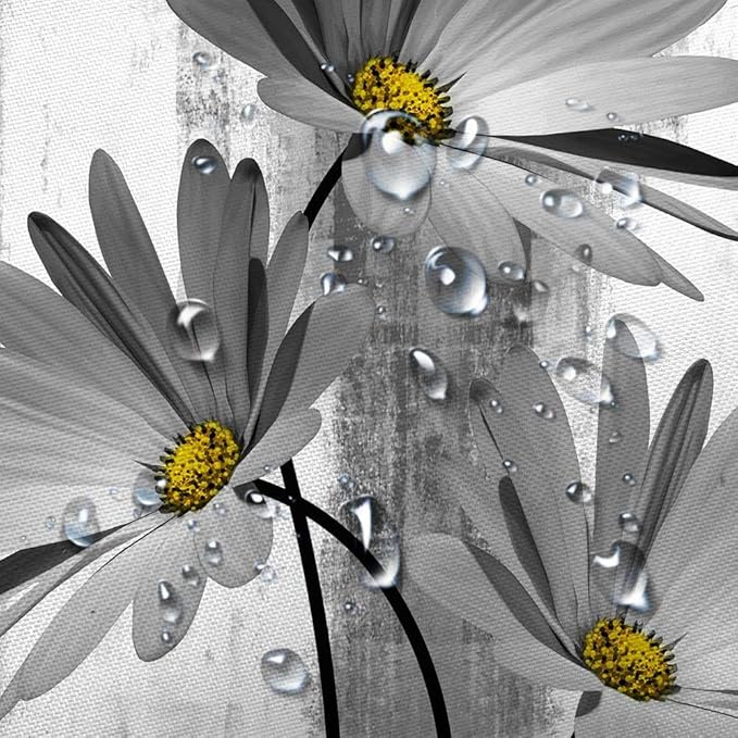 Rustic Farmhouse Shower Curtain - Gray Daisy Floral With Butterfly on Country Wooden Background for Bathroom, White Yellow, 60x70IN, 12 Hooks Included