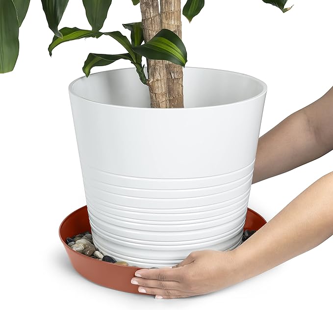 18 Inch (16.3 Inch Base) Case of 2 Plant Saucer - Terra Cotta Polypropylene - Heavy Duty Indoor/Outdoor Tray and Drip Pan -Collects Flower Pot Excess Water Made in USA