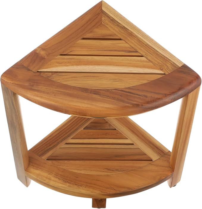 EcoDecors® SnazzyCorner® 18" Teak Wood Corner Shower Shelf in EarthyTeak Finish, Fully Assembled, for Bathroom & Outdoor Use