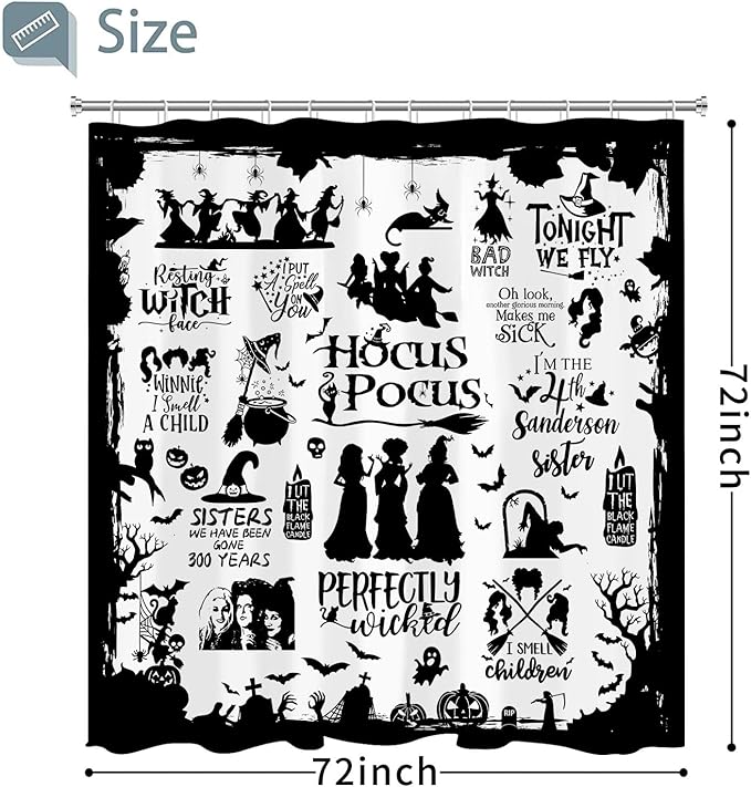 Metawu Halloween Shower Curtain Witch Shower Curtains Sets Witch Bat Spider Web Bathroom Curtain Waterproof Bathtubs Curtain 72"×72" with 12 Hooks Bathroom Decoration