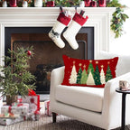 RABUSOFA Christmas Tree Pillow Covers 12x20 Inch,Watercolor Christmas Decorations Pillows Decorative Throw Pillows Stars Xmas Lumbar Cushion Case for Home Decor Couch Winter Holiday(4-Red)