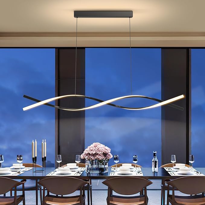 Modern LED Pendant Lights, 47in Chandelier Dimmable with Remote Control 3000k-6000K Adjustable Color Temperature, Aluminum Island Lighting Lamp Fixture for Kitchen, Dining Room, Billiard Room