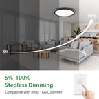 20 Inch Dimmable LED Flush Mount Ceiling Light, 40W,4350LM, 2700K/3000K/4000K/5000K/6000K CCT Selectable ,Round Flat Panel Light Low Profile Ceiling Light Fitures for Hallway/Kitchen/Bedroom, Black