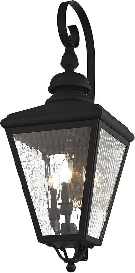 Livex 2033-04 Transitional Three Light Outdoor Wall Lantern from Cambridge Collection in Black Finish