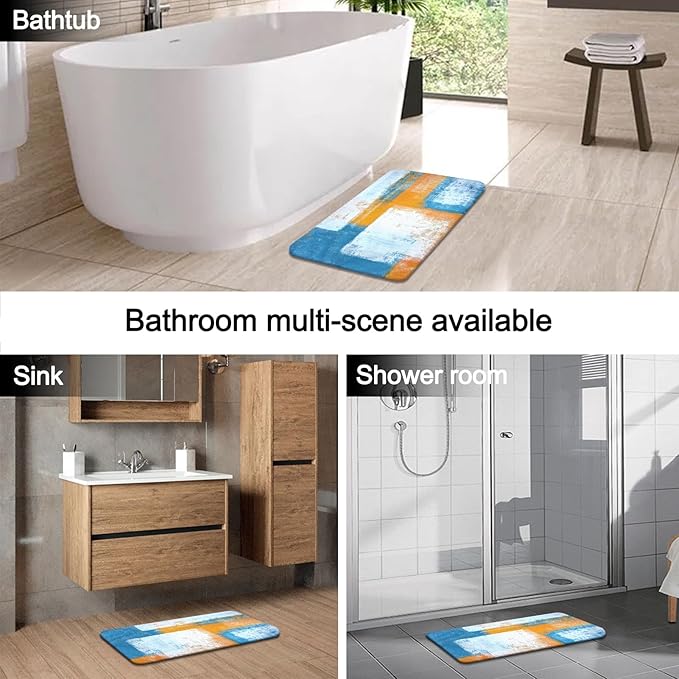 Lnond 4Pcs Bathroom Shower Curtain Sets with Rugs,Blue Orange Painting Art Bathroom Sets with Shower Curtain and Rugs and Accessories