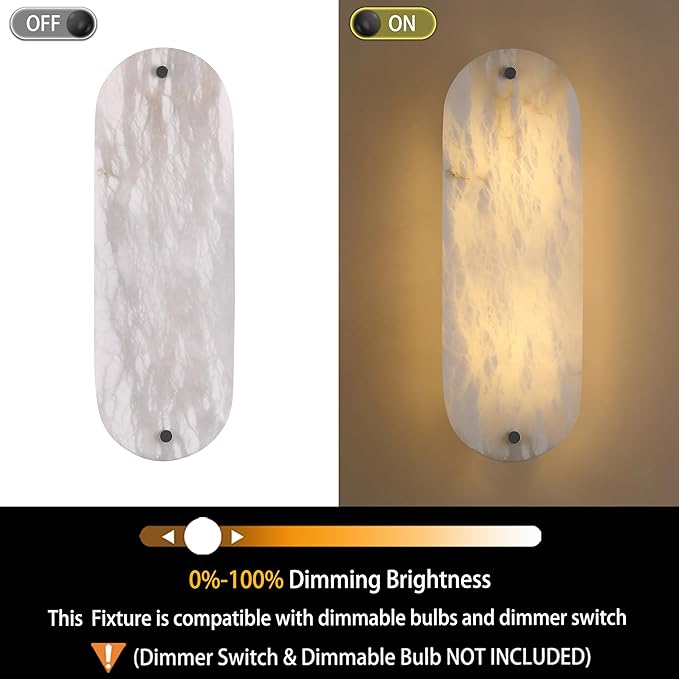 2 Pack 2 Light Oval 16" Alabaster Marble Bathroom Wall Sconce Modern Concise Style Wall Light Fixture,Dark Gray Finish for Bedroom Hallway Bedside
