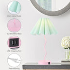 Pleated Table Lamp, Table Lamp for Bedroom, Bedside Lamps for Nightstand with Linen Lampshade, Modern Lamp for Bedroom Home Office Decor, Pink