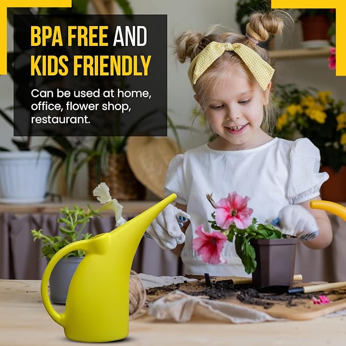 KP KOOL PRODUCTS Small Watering Can 1/2 Gallon for Indoor Plants - Outdoor Watering Can for Garden - Yellow Plant Waterer - 1 Pack