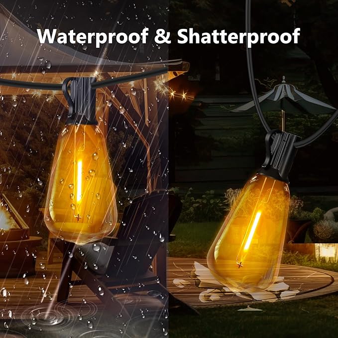 DAYBETTER 120FT Outdoor String Lights Waterproof 60 pcs Warm White LED Bulbs 2700K for Patio, Yard, Garden & Holiday Decor Durable Weatherproof Lights for Parties, Weddings, Backyard Lighting