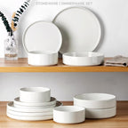 Stoneware Dinnerware Sets for 2, Onader Speckled Plates and Bowls, 8 Pieces Ceramic Dish Dinner Set with Pasta Bowl, Microwave & Dishwasher Safe - Cloud White