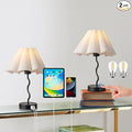 Pleated Table Lamp, Set of 2 Table Lamps for Bedroom, Bedside Lamps for Nightstand with Linen Lampshade, Modern Lamp for Bedroom Home Office Decor, Black