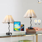 Pleated Table Lamp, Set of 2 Table Lamps for Bedroom, Bedside Lamps for Nightstand with Linen Lampshade, Modern Lamp for Bedroom Home Office Decor, Black