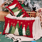 AACORS Christmas Pillow Covers 12X20 Set of 2,Watercolor Christmas Tree Stars Decoration Holiday Farmhouse Winter Pillow Case for Sofa Couch Decor（Red） AA231-12-2