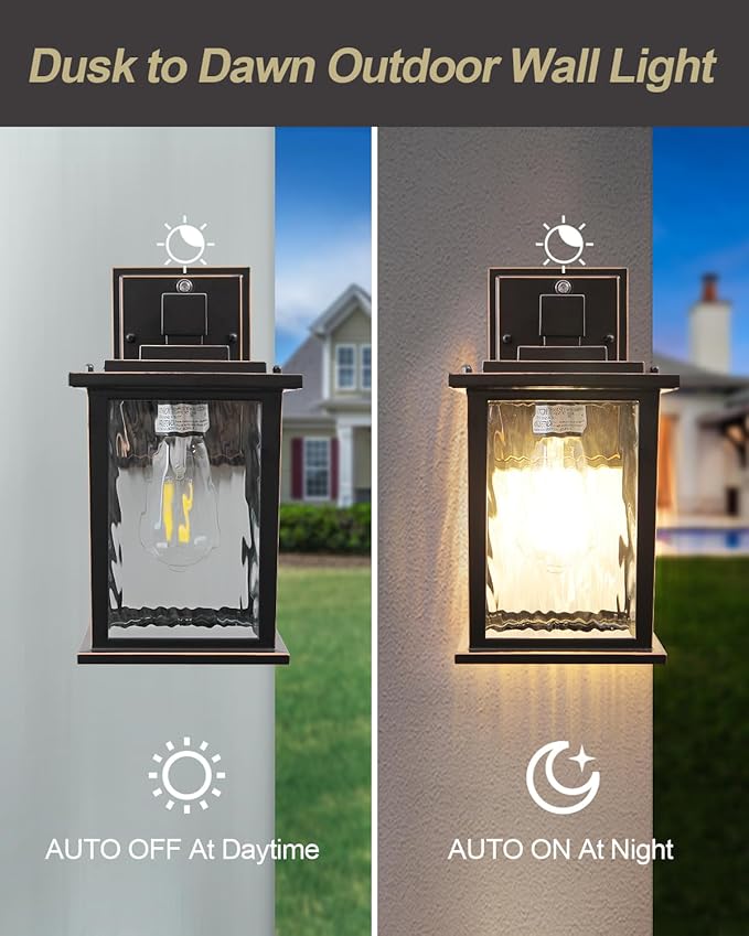 Dusk to Dawn Outdoor Wall Light Fixture, 12'' Oil-Rubbed Bronze Porch Light, Hardwired Outside Wall Lantern for House, Garage, Front Door, Waterproof and Rustproof, Bulbs Not Included