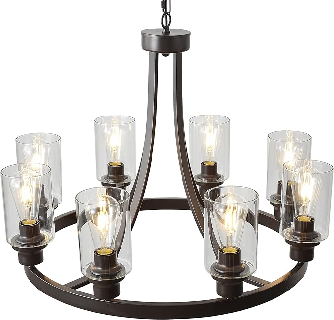8 Lights Large Farmhouse Chandelier Wagon Wheel, Industrial Island Lights for Kitchen Oil Rubbed Bronze Finish, Dining Room Lighting Fixtures Hanging
