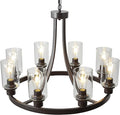 8 Lights Large Farmhouse Chandelier Wagon Wheel, Industrial Island Lights for Kitchen Oil Rubbed Bronze Finish, Dining Room Lighting Fixtures Hanging