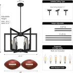 6-Light Black Chandelier,Dining Room Light Fixture Geometric Metal Modern Chandelier,Hanging Industrial Chandelier for Dining Room Kitchen Island Entryway Stairway Foyer Hallway.
