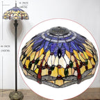 WERFACTORY Tiffany Floor Lamp Blue Yellow Dragonfly Stained Glass Standing Reading Light 16X16X64 Inches Antique Pole Corner Lamp Decor Bedroom Living Room Home Office S168 Series