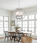 BOZO Brushed Nickel Chandelier Dining Room Lighting Fixtures Modern Foyer 24" Orb Chandeliers 4 Light Hanging Pendant Ceiling Lighting Frosted Glass Shades
