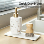 2PCS Diatomite Marble Tray Quick Drying Mat for Kitchen Counter, Water Absorbing Stone Vanity Caddy for Bathroom Sink,Faucet Splash Guard,Soap Dispenser Rack Sponge Holder Organizer, White, 9"x3.5"