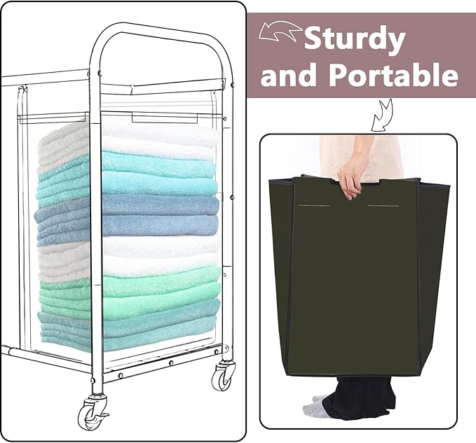 Bonuci 5 Pcs Laundry Sorter Replacement Bags Hamper Cart Removable Replacement Laundry Storage Organizer Bag Hamper Liner, No Hooks 14.76 x 8.66 x 21.65 Inch (Brown,Gray,Beige,Black,Green)