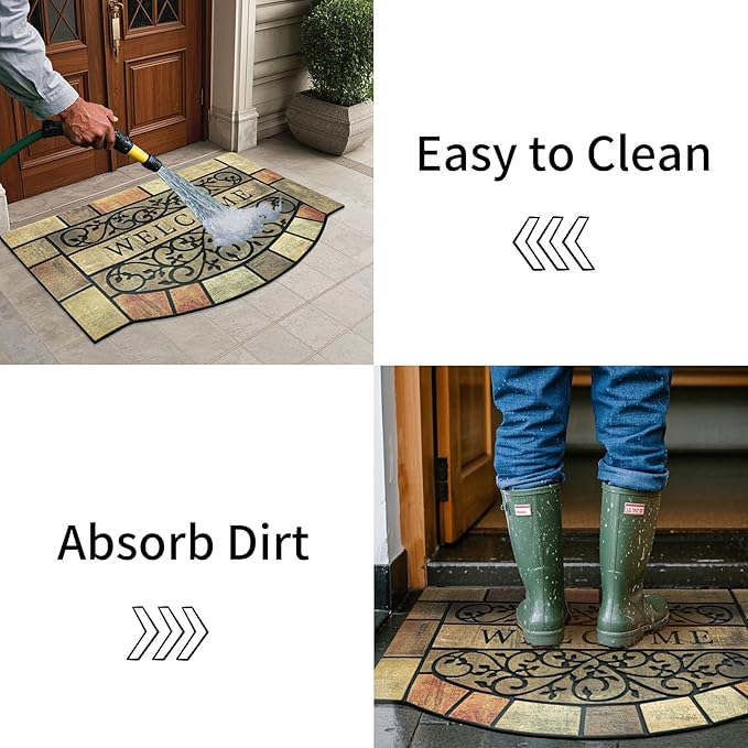 Door Mat Welcome Mat, Heavy Duty Door Mat 23.6 x 35.4 Inch Front Door Rug Doormat for Outdoor Entrance Home Non-Slip Rubber Rug for Front Door, Outside, Entryway, Patio (Brown Yellow Welcome)
