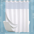 Conbo Mio Extra Wide No Hook Shower Curtain with Snap in Liner Set, 108" x 74" Hotel Luxury White Fabric Shower Curtains for Bathroom with See Through Top Window, Washable, Waterproof 108W x 74H