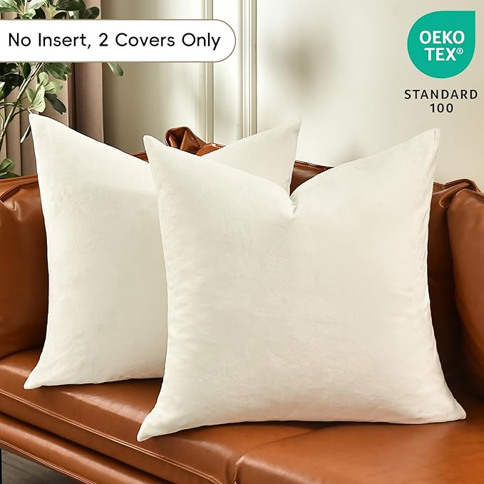 PHF Super Soft Velvet Euro Sham, 26"x 26",No Insert, 2 Pack Color Gradient Euro Pillow Covers, Ultra Cozy European Pillow Covers for Luxurious Home Decorative, No Shedding, No Pilling, Cream