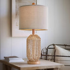 OYEARS 21" Boho Table Lamps Set of 2 for Living Room, Bedside Lamps for Nightstand, Rattan Lamp for Bedroom, Farmhouse Table Lamps for Boho Decor, End Table, Retro, Brown