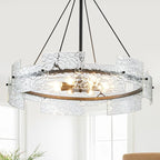 XINGQI Black Chandeliers for Dining Room Modern 8-Light Glass Farmhouse Pendant Lighting Fixtures Round Chandelier for Kitchen Island Living Room Entryway