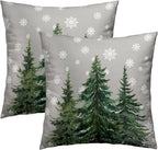Winter Snow Trees Pillow Cover 16x16 Inch Holiday Christmas Farmhouse Home Decor Grey White Snowflake CottonThrow Pillow Case Cushion Cover for Sofa Couch
