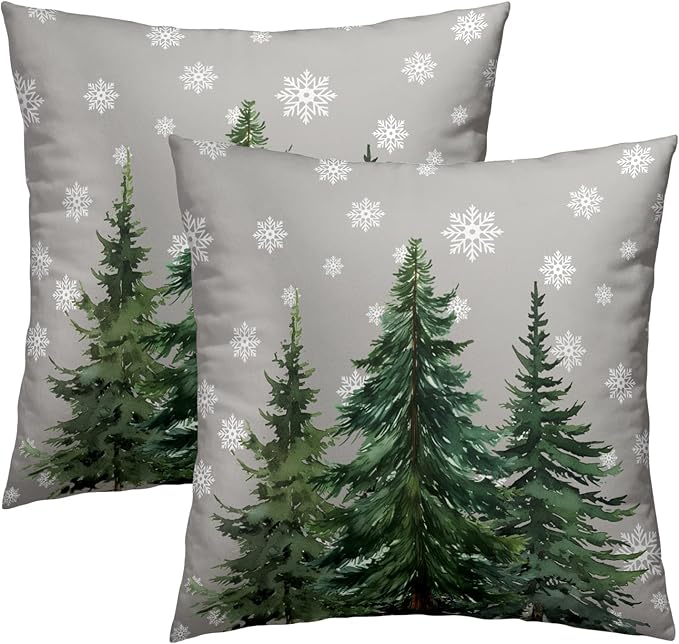 Grey Snowflake Trees Throw Pillow Covers Pack of 2, 18x18 Inch Xmas Tree Snow Winter Decorative Throw Pillowcases Farmhouse Holiday Pillow Cases Decoration for Sofa Couch