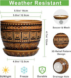 G EPGardening Succulent Pot 5.5 Inch - Ceramic Plant Pot for Indoor Plants Outdoor, Round Boho Planter with Drainage Hole and Saucer, Gifts for Plant Lovers, Office Home Garden Decor, Brown