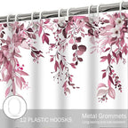 Eucalyptus Shower Curtain, Dark Red Watercolor Leaves with Floral Botanical Bathroom Decor, Waterproof Fabric Bath Curtain Set with Hooks, 72x84 Inches