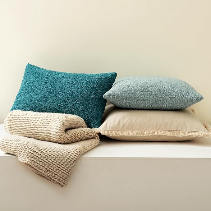 MIULEE Textured Boucle Throw Pillow Cover Aqua Blue Accent Solid Lumbar Spring Pillow Case Decorative Soft Pack of 1 Couch Cushion Chair Sofa Bedroom Livingroom Home Decor,12x20 Inch