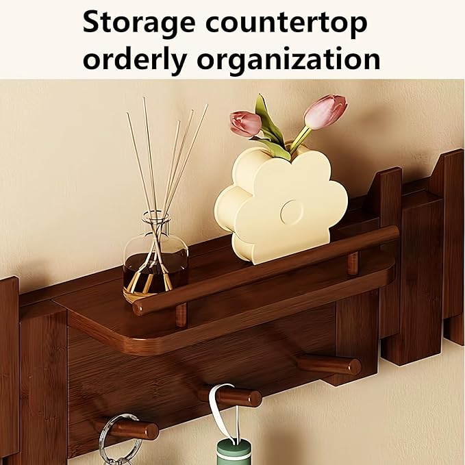 Wall Mounted Piano Key Hanger | Flip Style Hook | Entrance Wall Art Hook, Made of Oak Wood (3 Times Painted, 4 Times Polished) (Fence Walnut, 10Hooks)