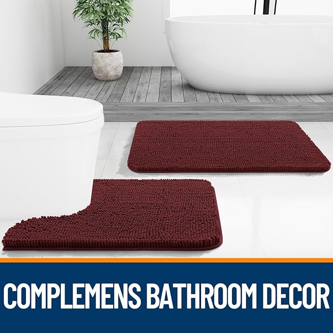 OLANLY Bathroom Rugs 44x24, Extra Soft Absorbent Chenille Bath Rugs, Rubber Backing Quick Dry, Machine Washable Bath Mats for Bathroom Floor, Tub and Shower, Home Decor Accessories, Andorra Red-Brown