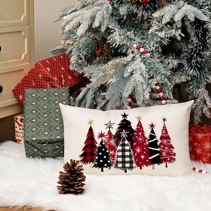 AACORS Christmas Pillow Cover 12X20 Inch Watercolor Christmas Tree Stars Decoration Holiday Farmhouse Winter Pillow Case for Sofa Couch Decor AA651-12