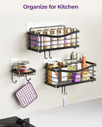 ODesign Shower Caddy 3 Pack-Shower Organizer Shelves Rack Rustproof SUS304 Stainless Steel for Bathroom Storage&Kitchen-No Drilling Adhesive Shower Caddy Shelf with 4 Hooks Suction Cup-Black