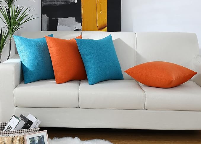 Jeneoo Decorative Turquoise Blue Throw Pillow Covers Square Chenille Solid Cushion Couch Cases for Sofa Decor (Set of 2, 20 x 20 Inches)