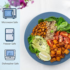 Homienly Flat Dinner Plates Set of 8 Alternative to Plastic Plates Microwave and Dishwasher Safe Wheat Straw Plates for Kitchen Unbreakable Plates for Camping, Salad(Blue, 10 inch)