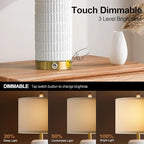 PoKat Touch Bedside Table Lamps with USB Ports for Bedroom, 25'' Dimmable Nightstand Touch Lamps for Night Stands, White Stone-Like Ceramic Lamps with Gold Base for Living Room End Side Table