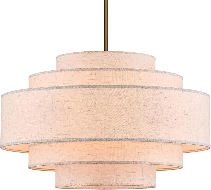 Modern 26" Large Drum Chandelier 6-Lights Vintage Modern Chandelier Light Fixture with Linen Shade Retro Farmhouse Drum Chandeliers for Dining Room, Kitchen Island, Living Room, Bedroom