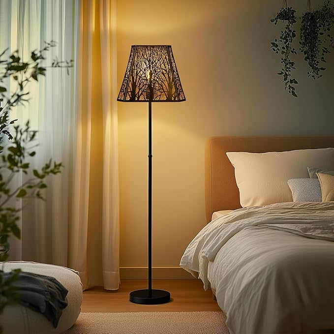 Rectangle Large Metal Lampshade Forest Etching Forest Lamp Shade Pattern Fits For Table Lamps And Floor Lamps Spider Fitter (8+6)" Top x (13.8+8)" Bottom x 11" High