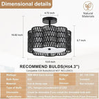 Tbaoinla✿ 13.8＂ Handwoven Rattan 3-Light | Black Boho Flush Mount for Small Bedroom & Nursery, Midnight Blossom Woven Ceiling Light, Natural Fiber Bedroom Fixture, Low Profile Rattan Lighting