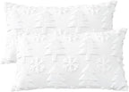 OTOSTAR Set of 2 Xmas Soft Plush Short Wool Velvet Decorative Throw Pillow Covers Rectangular Luxury Style Cushion Case Pillow Shell for Sofa Bedroom Tree and Snowflake White, 16x24 Inch