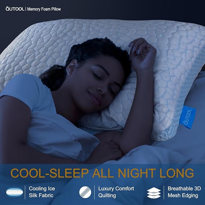QUTOOL Enhanced Cooling Pillows for Sleeping, Shredded Memory Foam Pillows 2 Pack, Bed Pillows Standard Size Set of 2, Support Yet Soft Pillow for Side, Back Sleepers