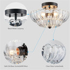 XINGQI Semi Flush Mount Ceiling Light Fixture Modern Black 3-Light Scalloped Glass Close to Ceiling Lighting for Living Room Entryway Bedroom Closet Hallway (Bulb Not Included)